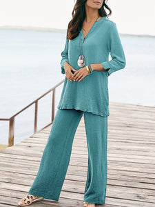 Solid Color Loose Long Sleeve Suit