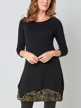 Load image into Gallery viewer, High-necked Leopard Print Stitching Sleeve Long-sleeved Long T-shirt