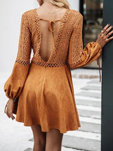 Load image into Gallery viewer, Bohemian Open Back Lace Long Bell Sleeve Mini Dress