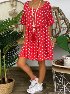 Casual Star Print Short Sleeve Dress