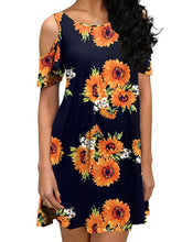 Load image into Gallery viewer, Women Sunflower Crew Neck Mini Dresses