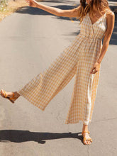 Load image into Gallery viewer, V Neck Lace-Up Wide Leg Jumpsuit
