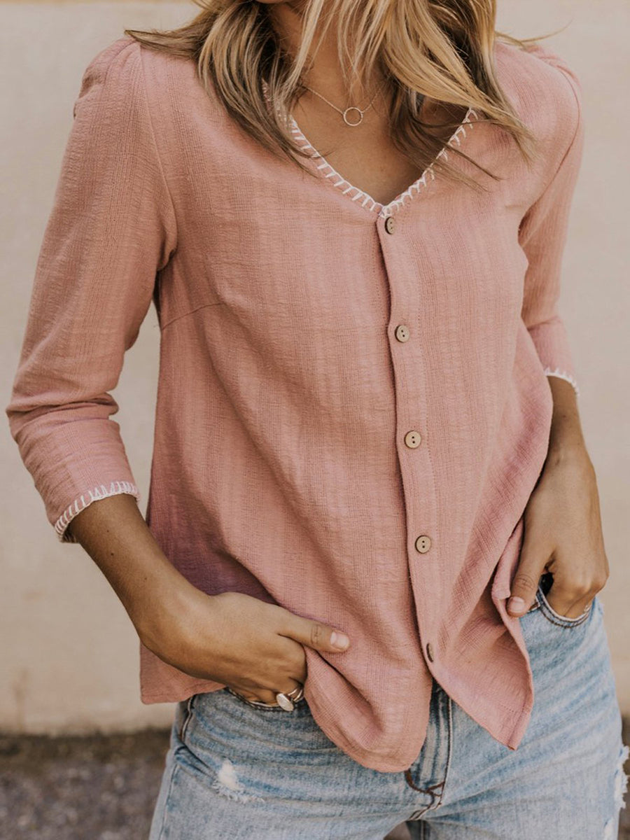 Pink Casual Long Sleeve Buttoned Shirts & Tops