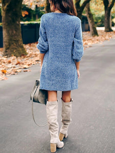 Solid Knit Round Neck Mini Dress