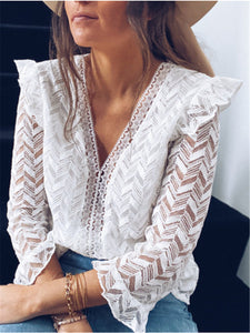 Sexy Openwork Lace V-Neck Shirt