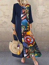 Load image into Gallery viewer, Stitched Printed Cotton and Linen Round Neck Long Sleeve Dress