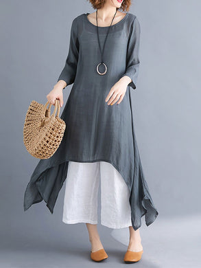 Solid Color Irregular Large Swing Loose Long-Sleeved Cotton Skirt