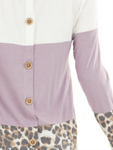 Load image into Gallery viewer, Lilac and Leopard Print Color Block Top with Button Details