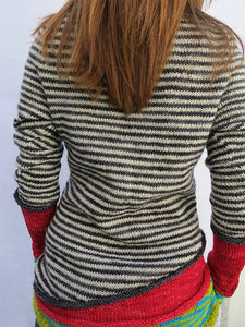 Multicolor Patchwork Striped Knitted Fake Two Long Sleeve Blouses&T-Shirts