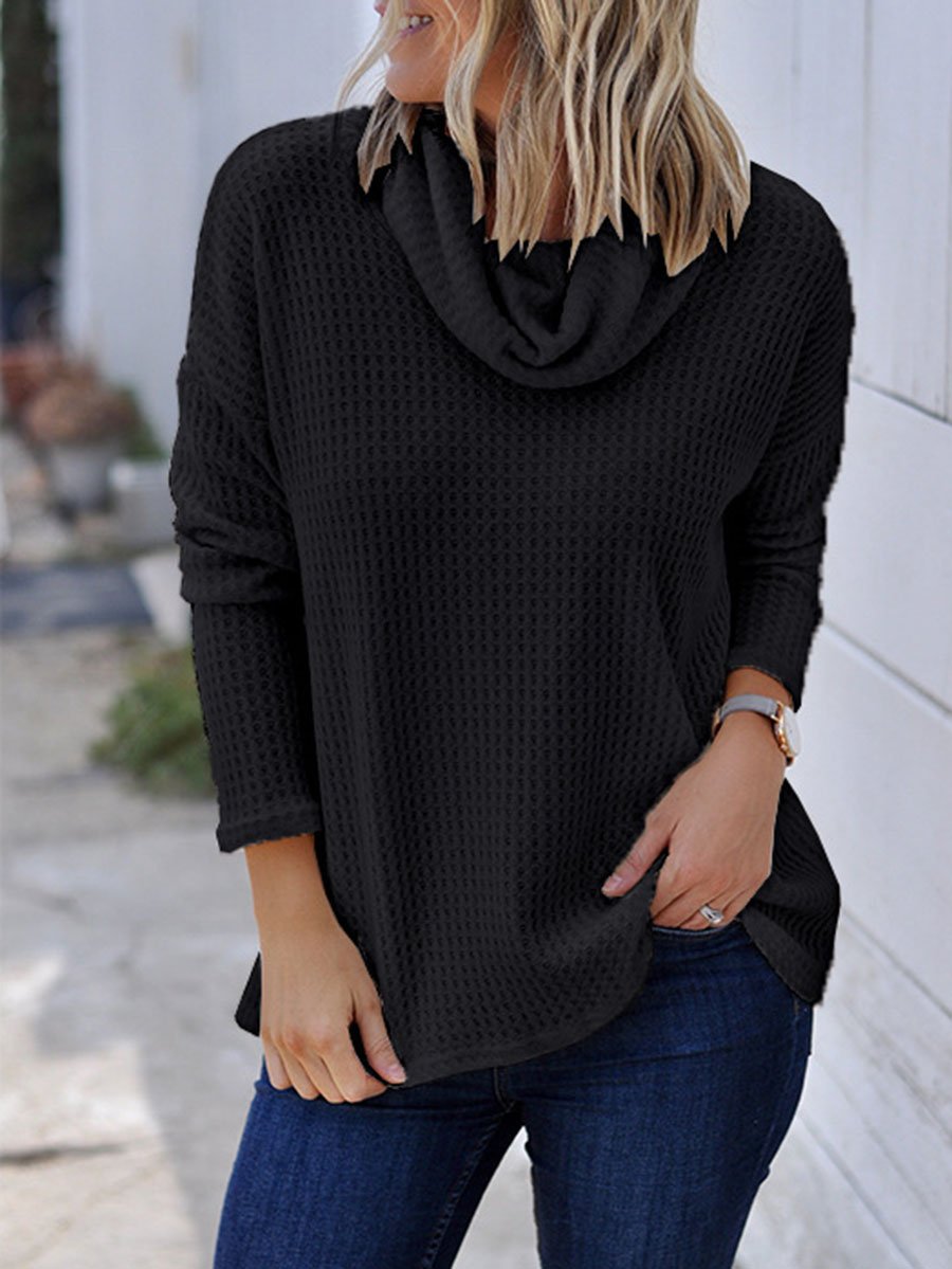 Solid Color Long Sleeve Knit Turtleneck T-Shirt