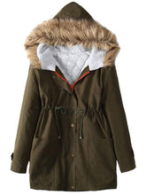 Load image into Gallery viewer, Plus Velvet Thick Warm Hooded Fur Collar Coat