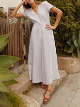 Load image into Gallery viewer, V Neck Lace-Up Linen Jumpsuit