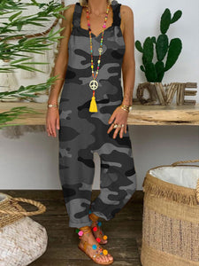 Sleeveless Camouflage Loose Jumpsuit