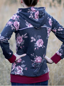 Printed Hooded Large Size Pocket Sweatshirt