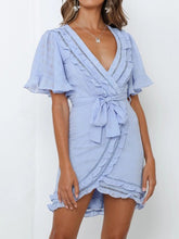 Load image into Gallery viewer, Deep V Short Sleeve Lace Irregular Dress