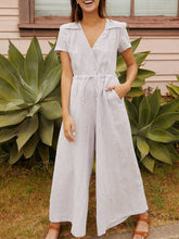 Load image into Gallery viewer, V Neck Lace-Up Linen Jumpsuit
