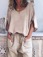 Load image into Gallery viewer, V-neck Cotton and Linen T-shirt