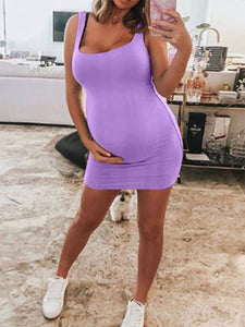 Solid Color Sexy Sleeveless Maternity Dress