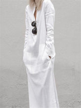 Load image into Gallery viewer, Casual Loose Long Sleeve V-Neck Pocket Linen Maxi Dress