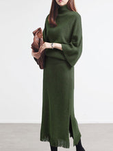 Load image into Gallery viewer, Loose Thick Sweater Split Fringed Dress Suit