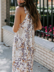 Casual Print V-neck Tie Loose Maxi Dress