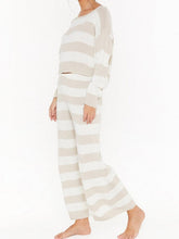 Load image into Gallery viewer, Solid Color Round Neck Knitted Striped Top Pants Two-piece Suit