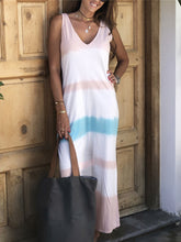 Load image into Gallery viewer, V-neck Tie-dye Striped Vacation Dress