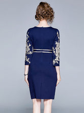 Load image into Gallery viewer, Embroidered Bow Tie Slim Slimming Midi Dress