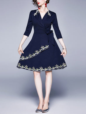 Vintage Waist Embroidered Long A-line Skirt