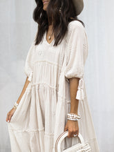 Load image into Gallery viewer, Boho Mid-sleeved Tassel V-neck Loose Midi Dress