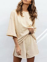 Load image into Gallery viewer, Pure Color Casual Round Collar T-Shirt &amp; Shorts Set Jumpsuit
