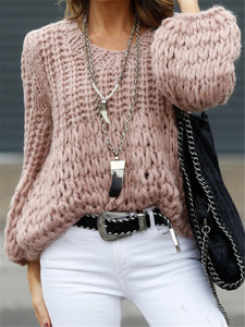 Pink Casual Crew Neck Loose Jacket Sweater