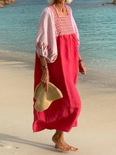 Load image into Gallery viewer, 3/4 Sleeve Square Neck Paneled Boho Maxi Dresses