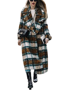 Fashionable Autumn And Winter British Style Lapel Check Grain Temperament Long-Sleeved Coat