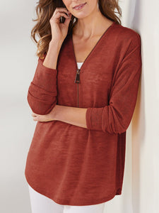 Loose Casual Long Sleeve Zip T-Shirt & Top