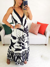 Load image into Gallery viewer, V-neck Sling with Geometric Print for A Slim Fit Maxi Dress