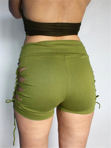 Sexy Hollow Solid Color Tight Hips Fitness Yoga Shorts