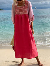 Load image into Gallery viewer, 3/4 Sleeve Square Neck Paneled Boho Maxi Dresses
