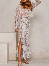 Load image into Gallery viewer, Romantic Floral Print Ruffled V Neck Sets