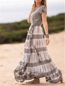 Romantic Bohemian Casual Loose Color Block Tie Dye Dress