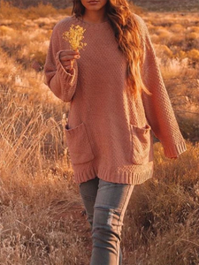 Long Sleeve Casual Solid Pockets Sweater