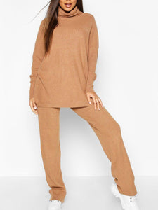 Loose Turtleneck Long Sleeve Top & Pants Knit Set