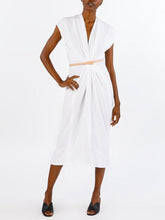 Load image into Gallery viewer, White Lace-Up V-Neck Simple Linen Dress