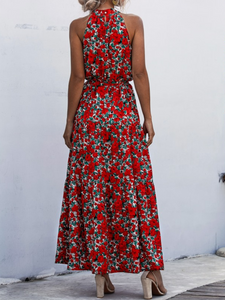 Boho Halter Floral Printed Mini Dresses in Red