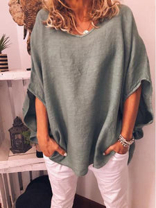 V-neck Solid Color Loose Women’s Blouses