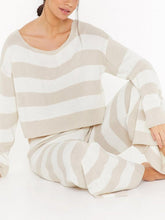 Load image into Gallery viewer, Solid Color Round Neck Knitted Striped Top Pants Two-piece Suit