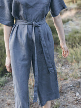 Load image into Gallery viewer, Solid Color Linen Lace-Up Jumpsuit with Pockets