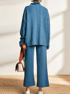 Loose Casual Turtleneck Long Sleeve Pants Two Piece Set