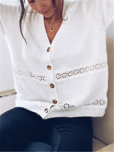 Solid Lace Stitching Sweater Outerwear