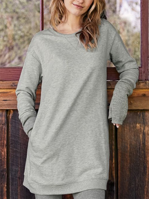 Fashion Solid Color Long Sleeve Pocket Top